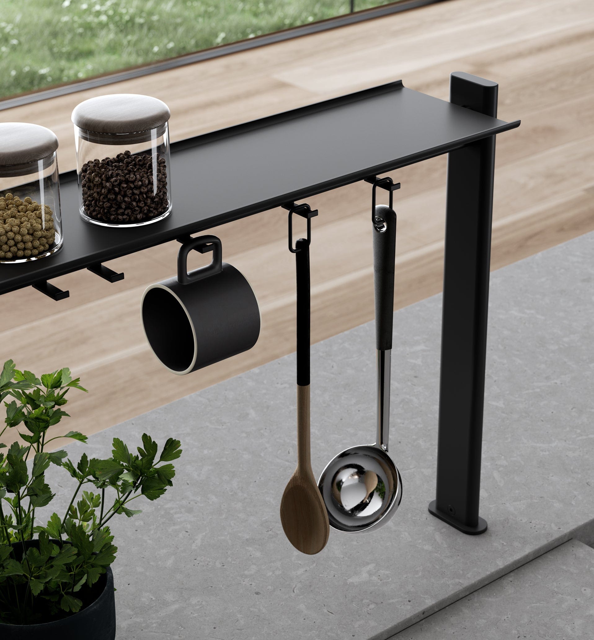 Gallery 3 Hang Top - sistema accessori da cucina per isole - nero | Damiano Latini