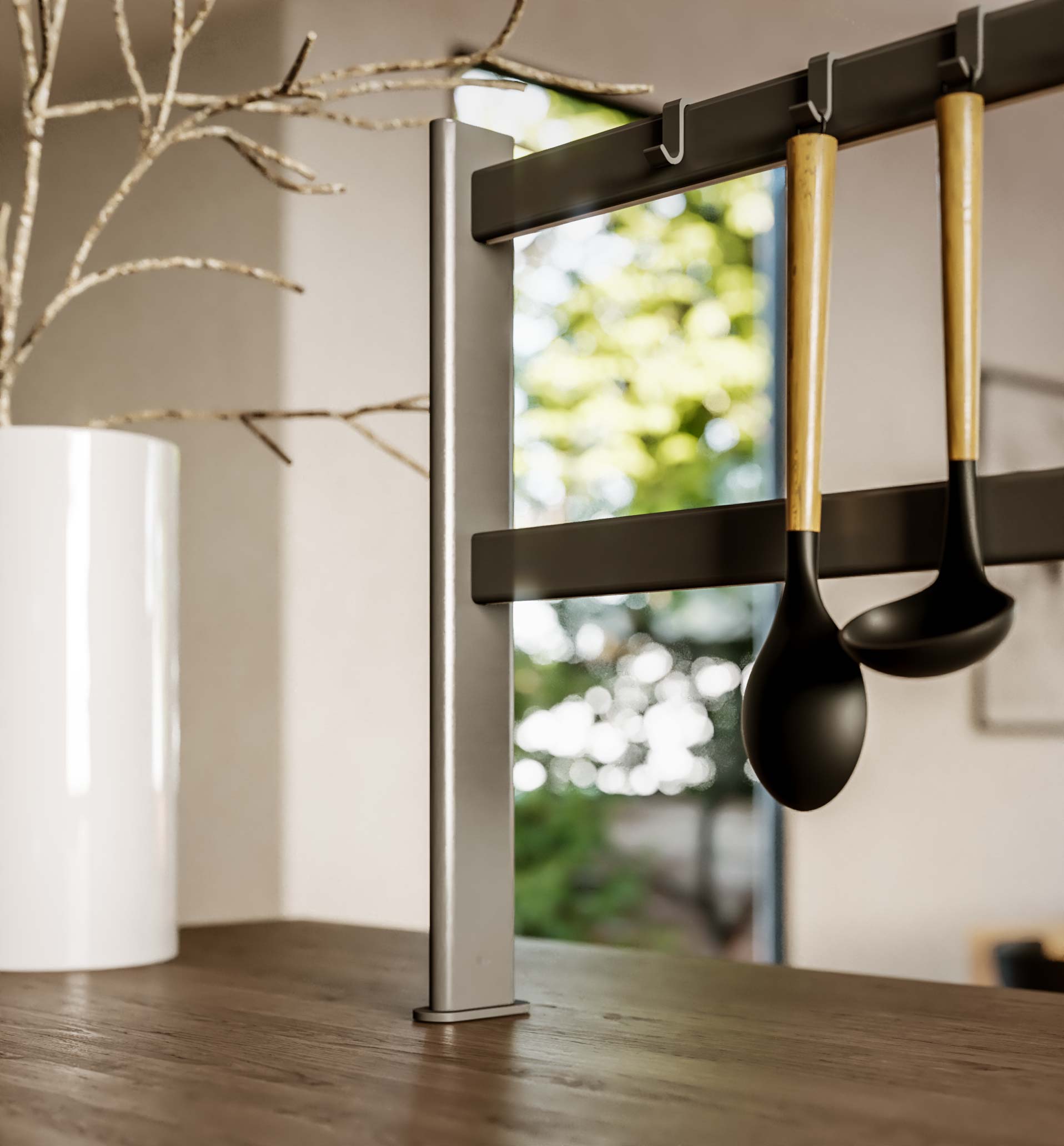 Gallery 2 Hang Top - sistema accessori per penisole - titanio | Damiano Latini