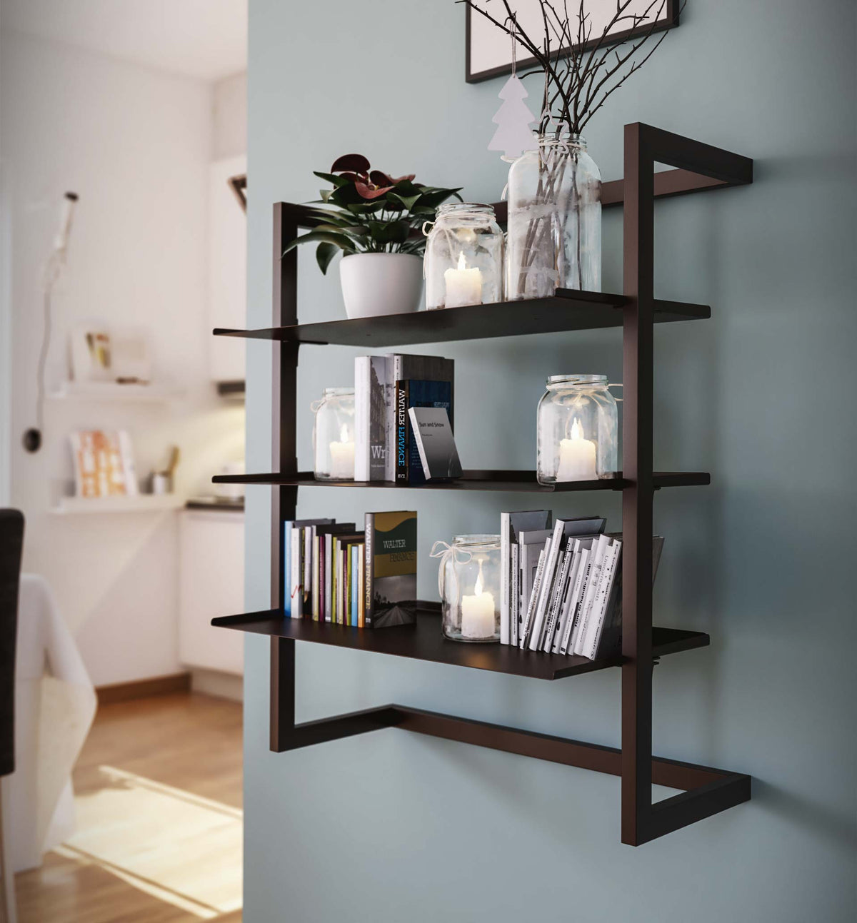 Step wall-mounted bookcase